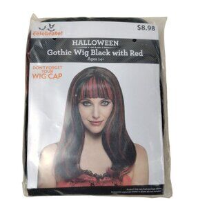Celebrate! Halloween Black With Red Gothic Synthetic Wig  For Ages 14+